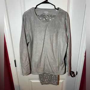 Croft and Barrow Light Gray Long Sleep Long Pant Fleece Pajama Set
